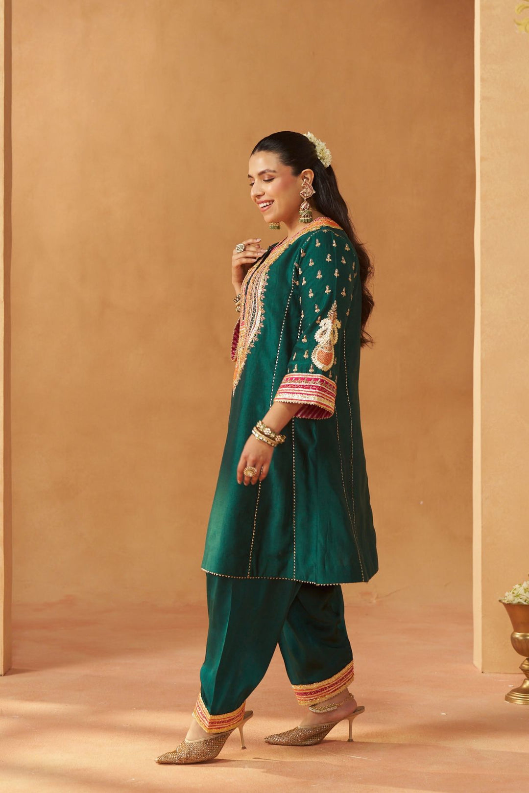 Riva Emerald Green Chauga with Salwar