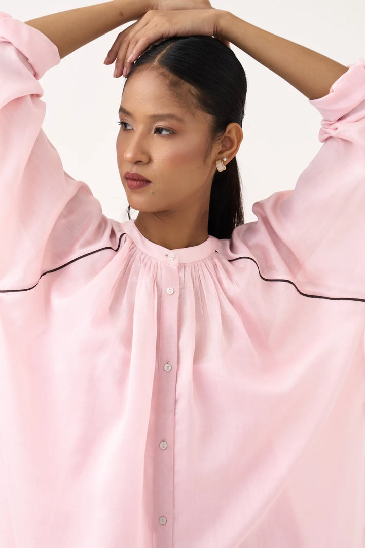 Panel Gather Neck Shirt Co-ord