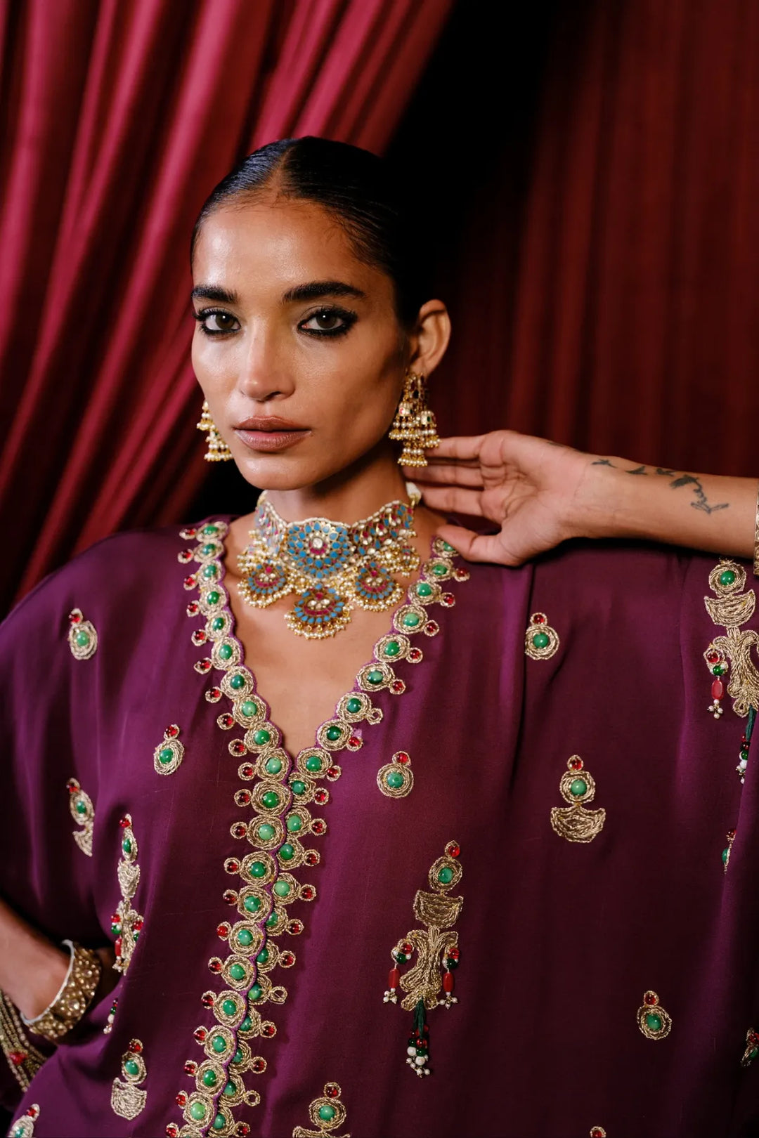 Solid Purple Kaftan Set
