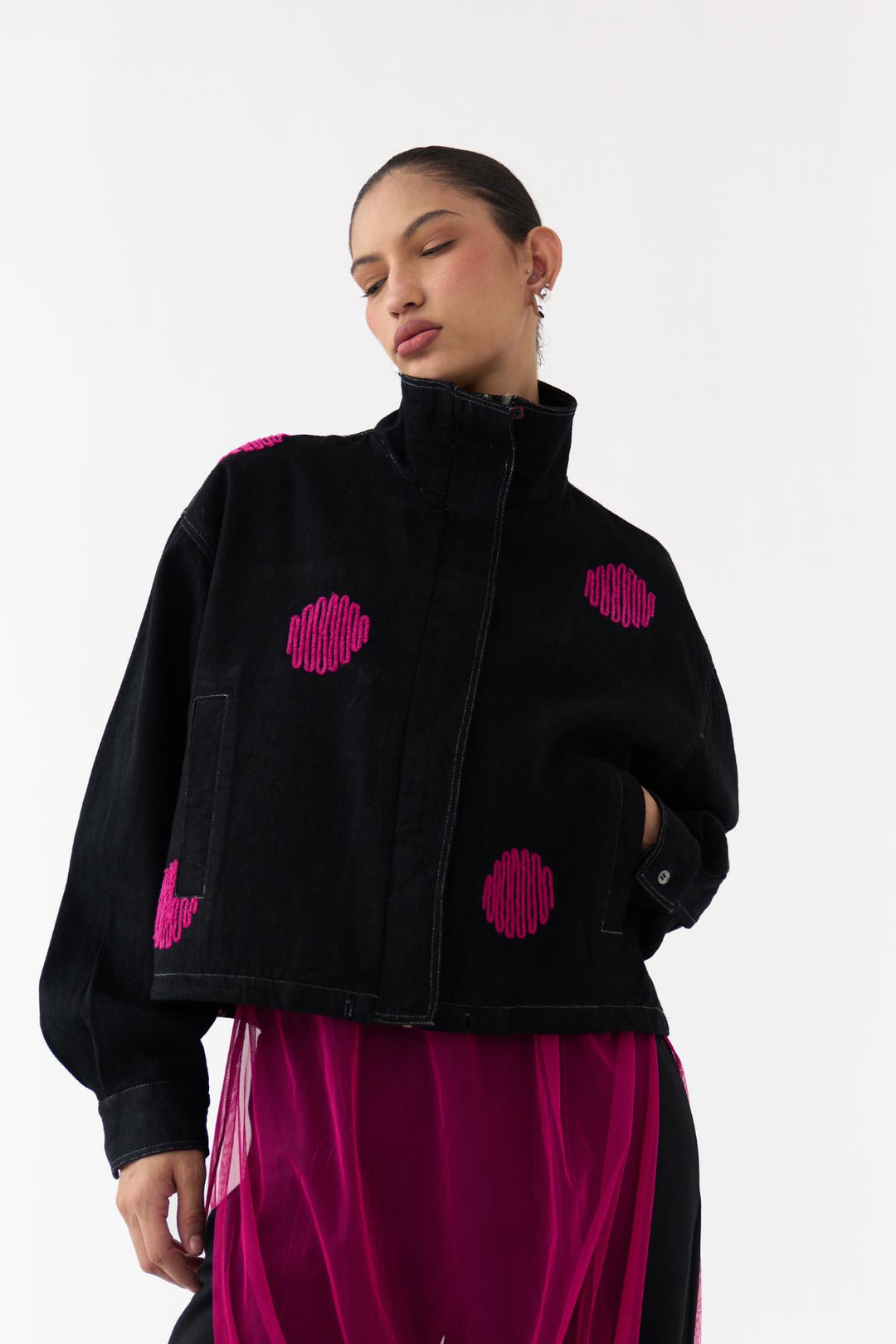 Polka Denim Bomber Co-ord (Set Of 3)
