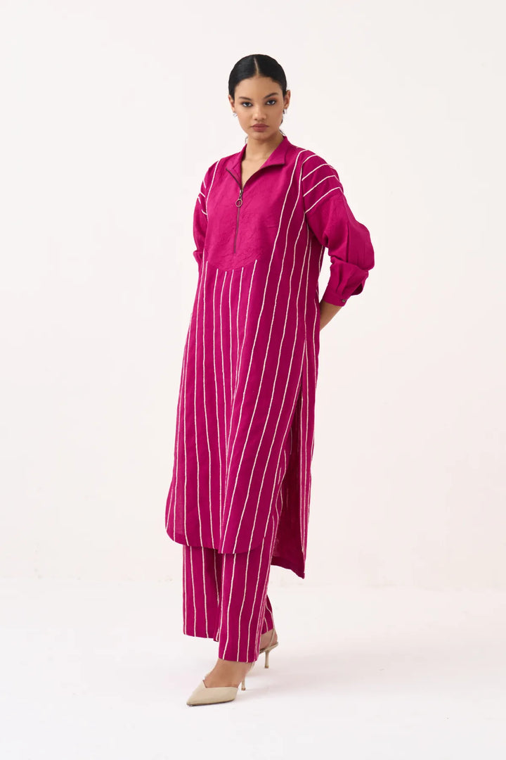 U-Yoke Emb. Tunic Co-ord (Set Of 2)