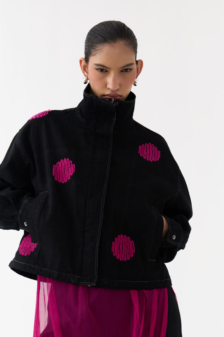 Polka Denim Bomber Co-ord (Set Of 3)