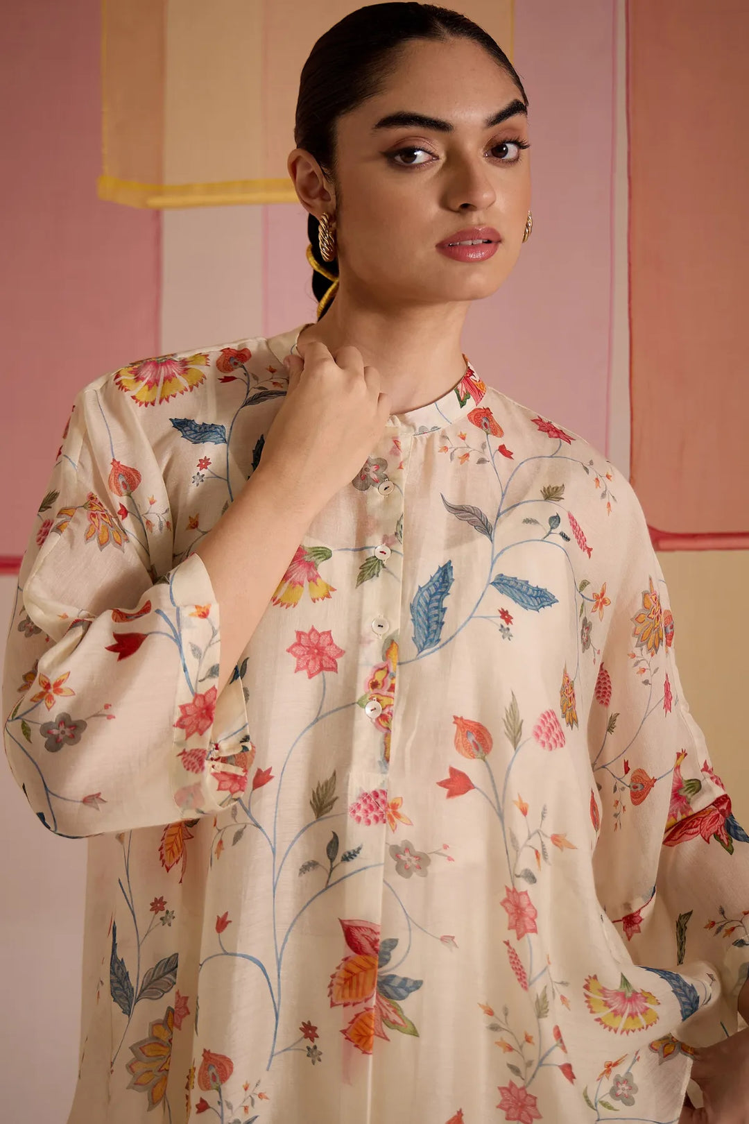 Ivory Chintz Cotton Silk Nama Tunic Set