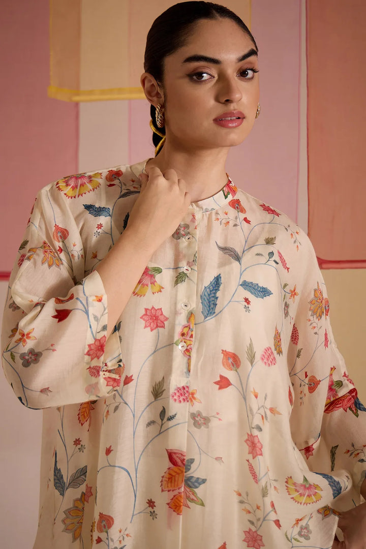 Ivory Chintz Cotton Silk Nama Tunic Set