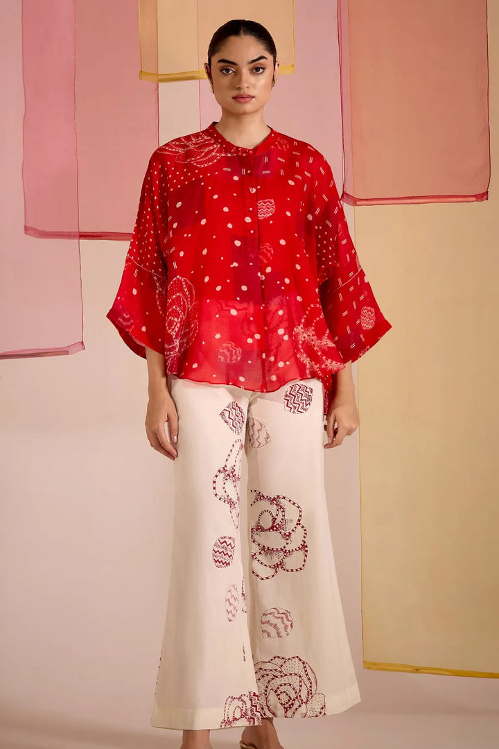 Red Cotton Silk Nama Tunic Set