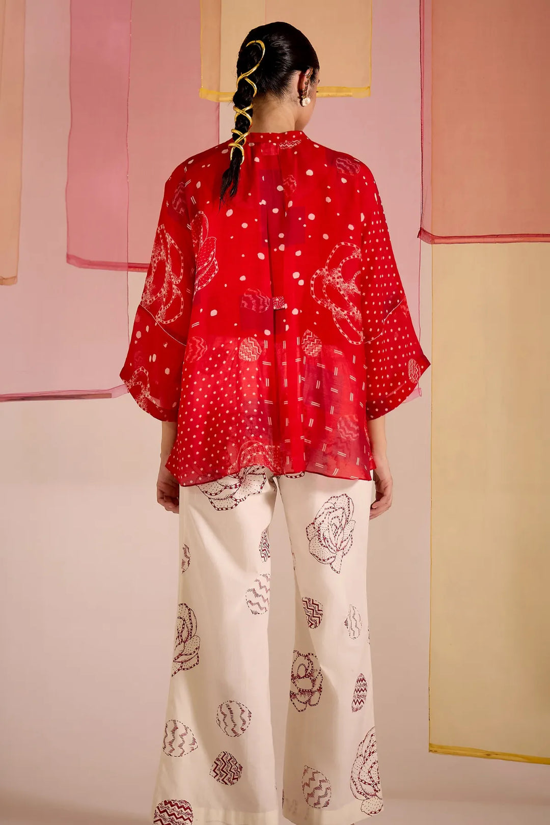 Red Cotton Silk Nama Tunic Set
