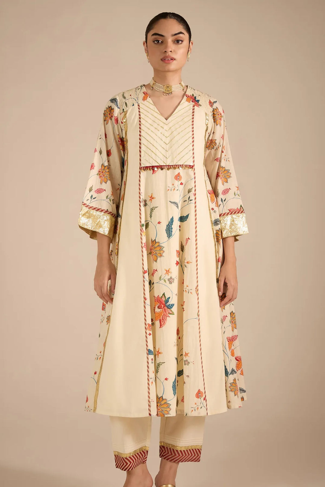 Ivory Chintz Cotton Silk Anarkali Set