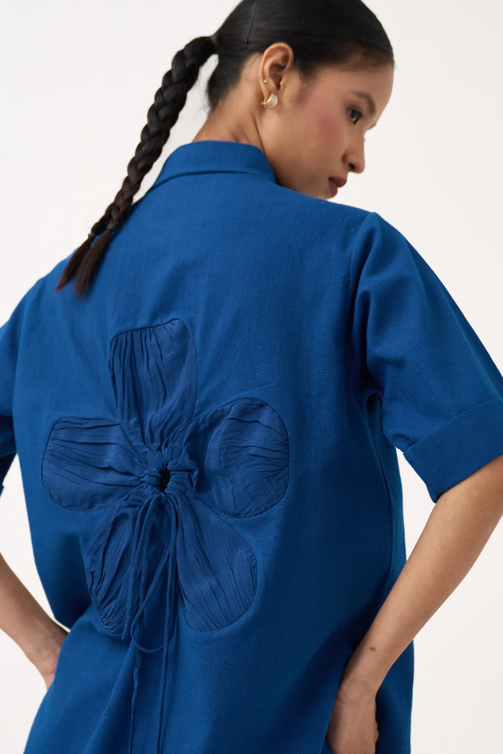 Back Drawstring Floral Shirt Co-ord