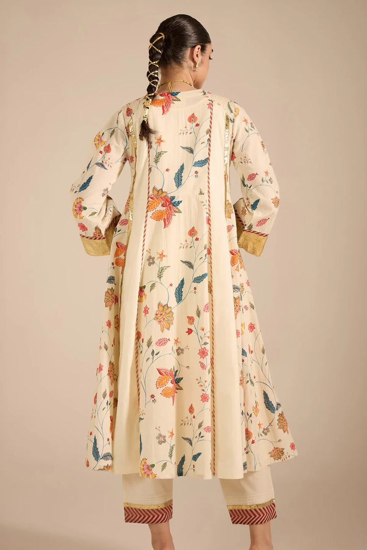 Ivory Chintz Cotton Silk Anarkali Set