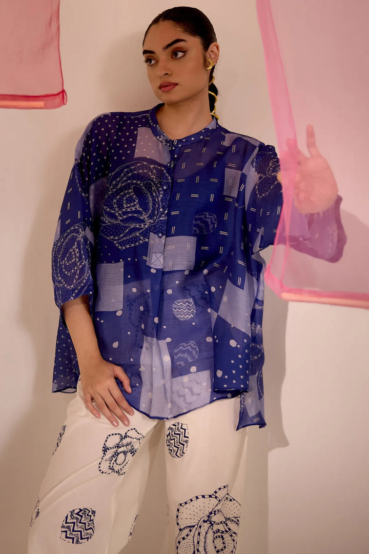 Blue Cotton Silk Nama Tunic Set