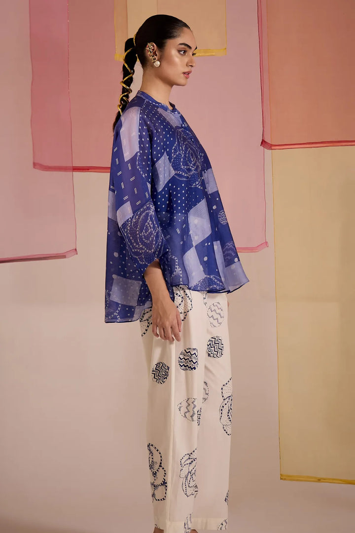 Blue Cotton Silk Nama Tunic Set