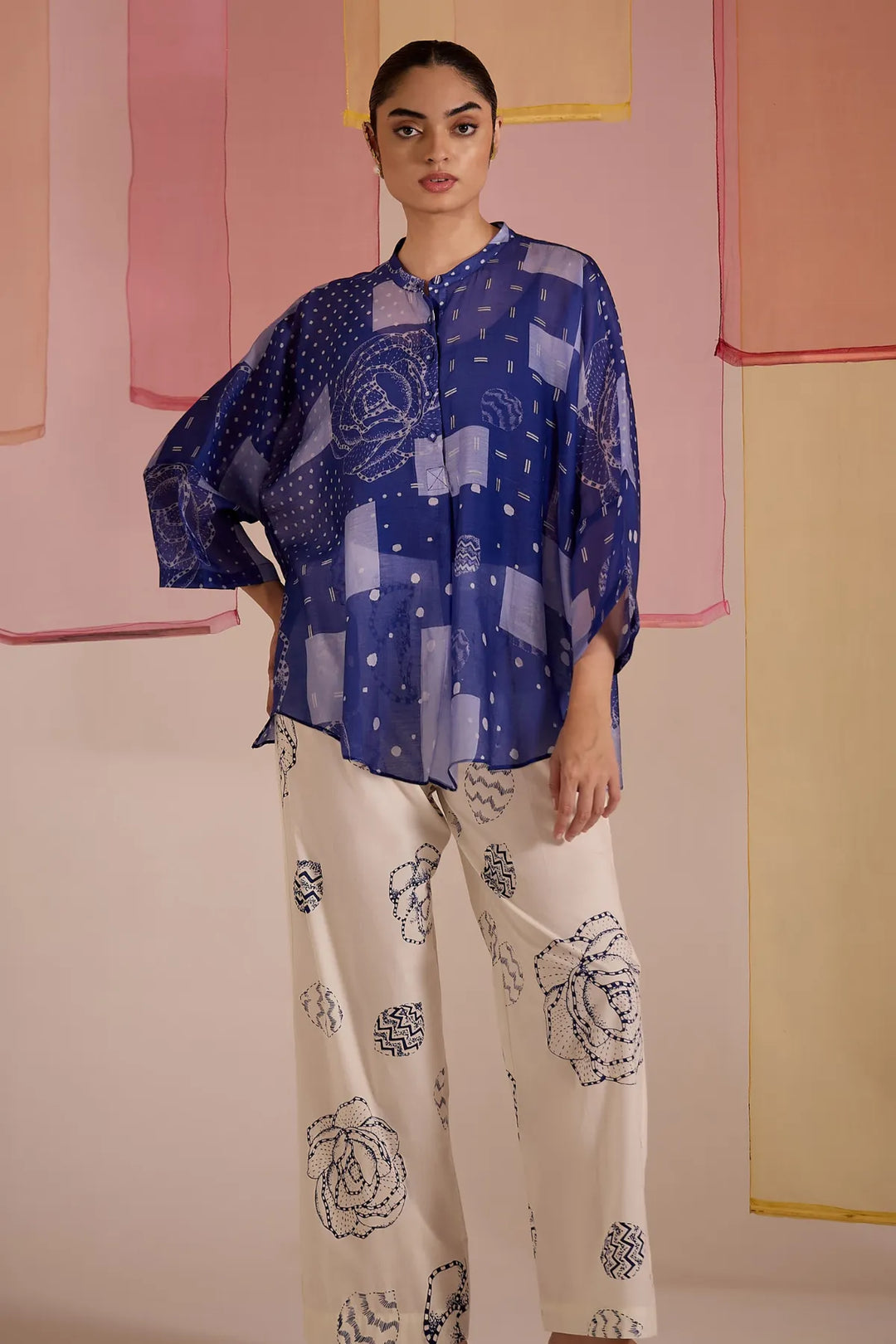 Blue Cotton Silk Nama Tunic Set