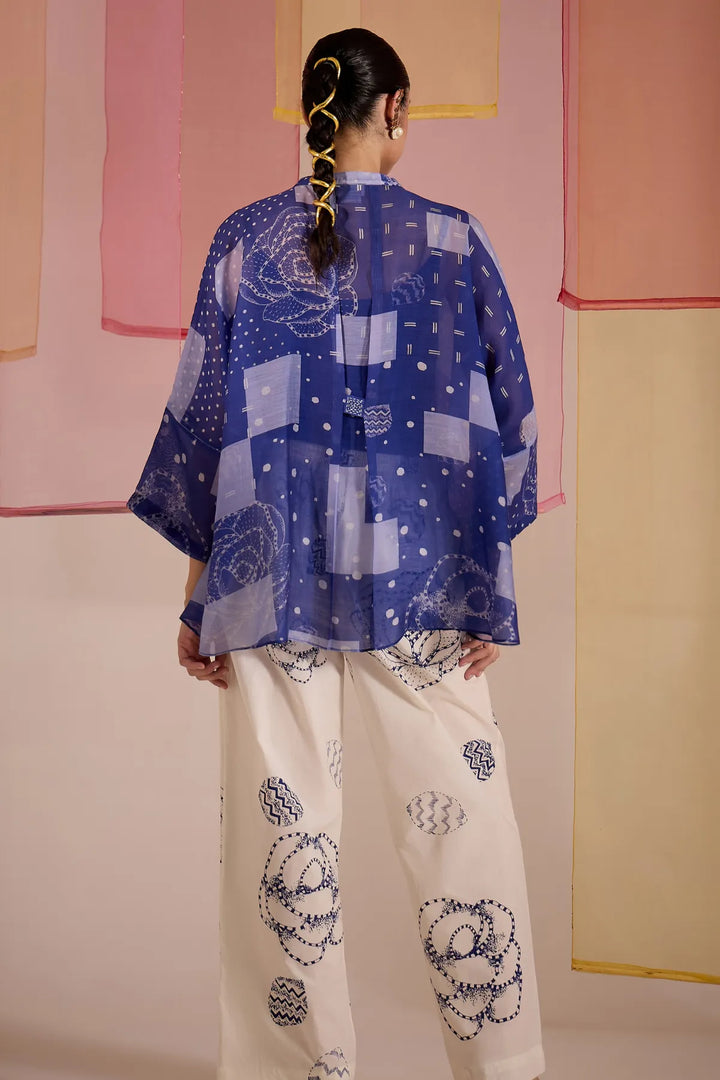 Blue Cotton Silk Nama Tunic Set