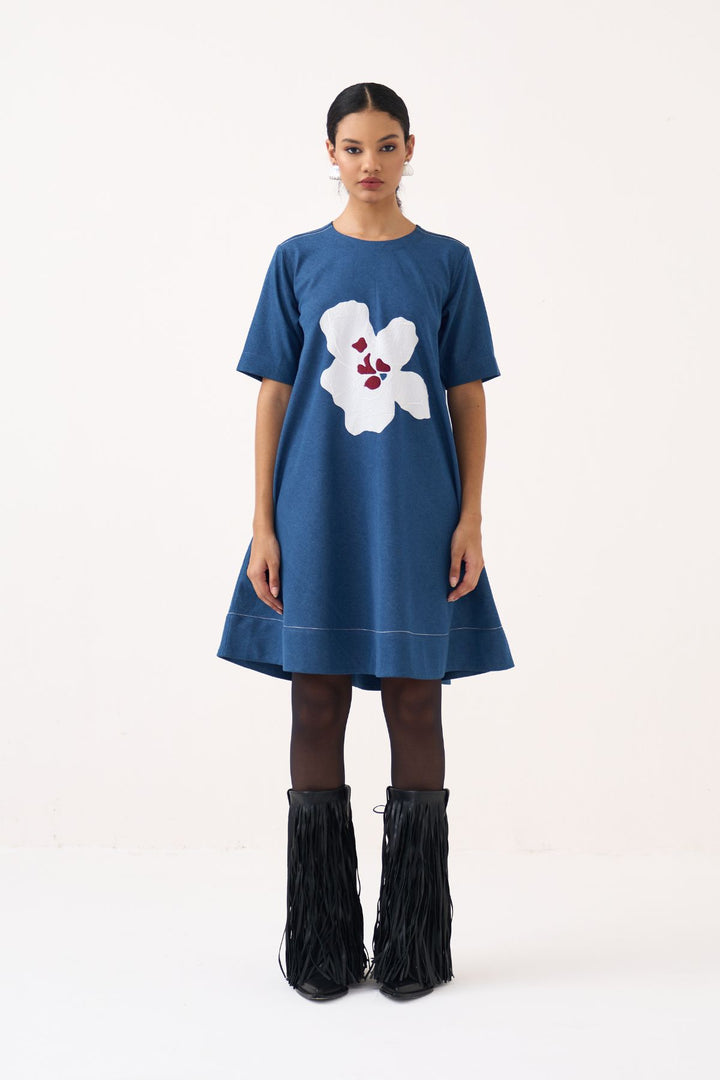 Textured Applique Denim Dress