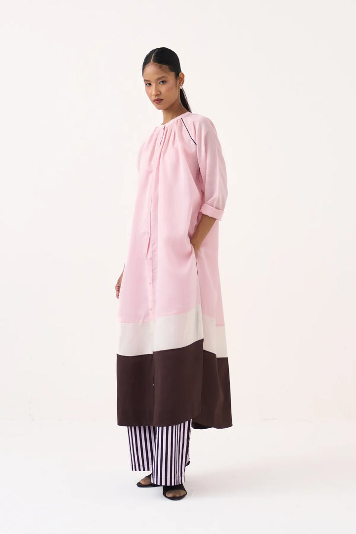 Panel Gather Neck Shirt Co-ord