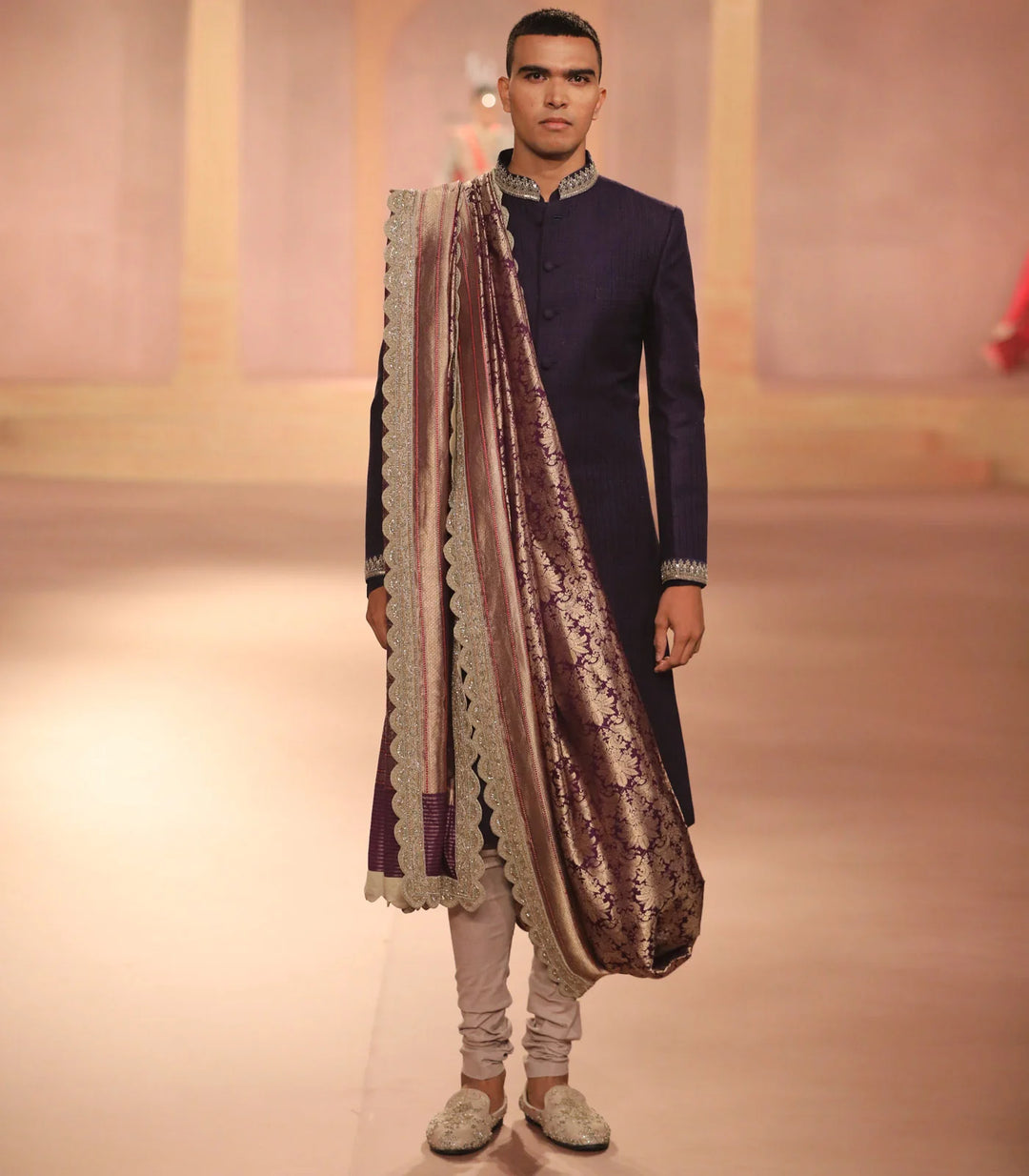 Purple Raw Silk Sherwani Set