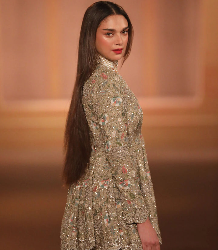 Beige Gold Sharara Peplum Set