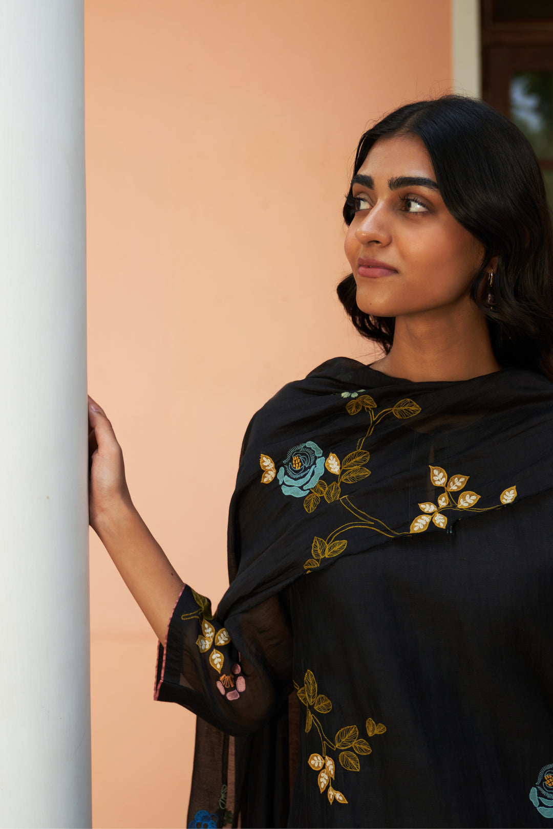 coal floral embroidered kurta set