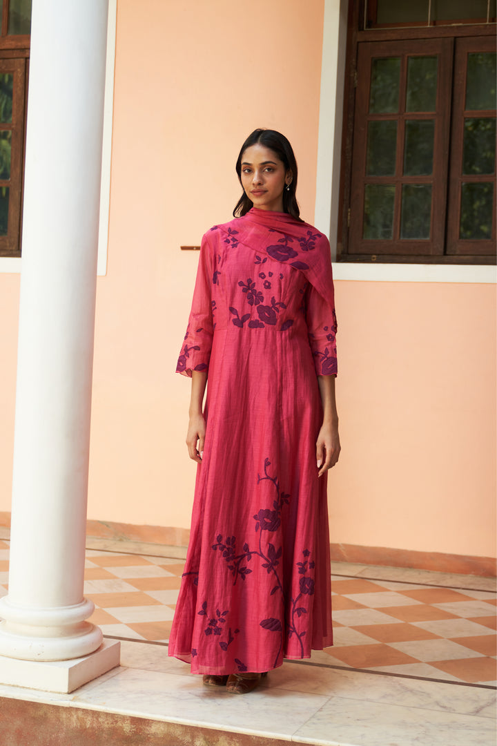 rouge floral anarkali set