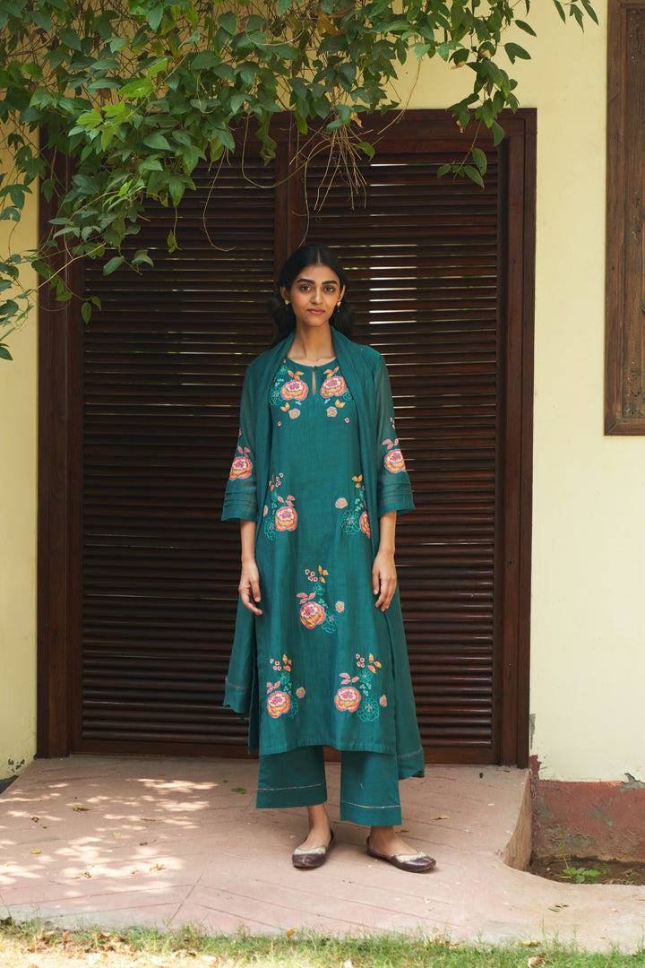 emerald floral embroidered kurta set