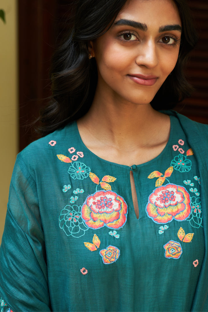 emerald floral embroidered kurta set