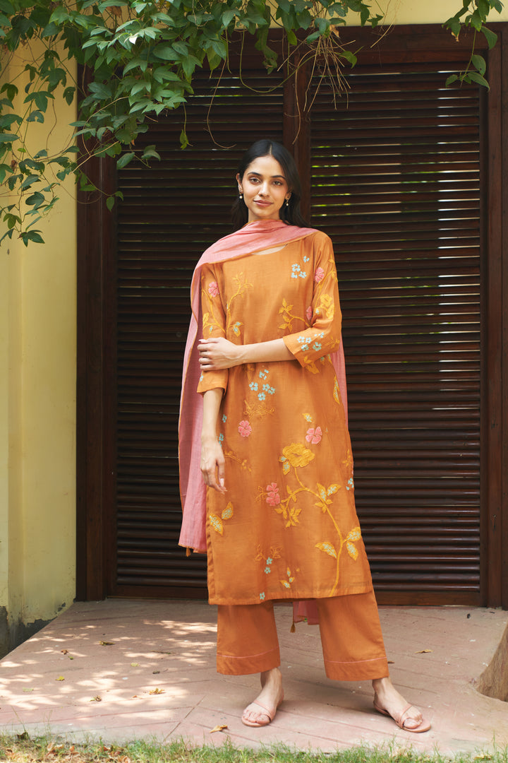 marigold applique kurta set