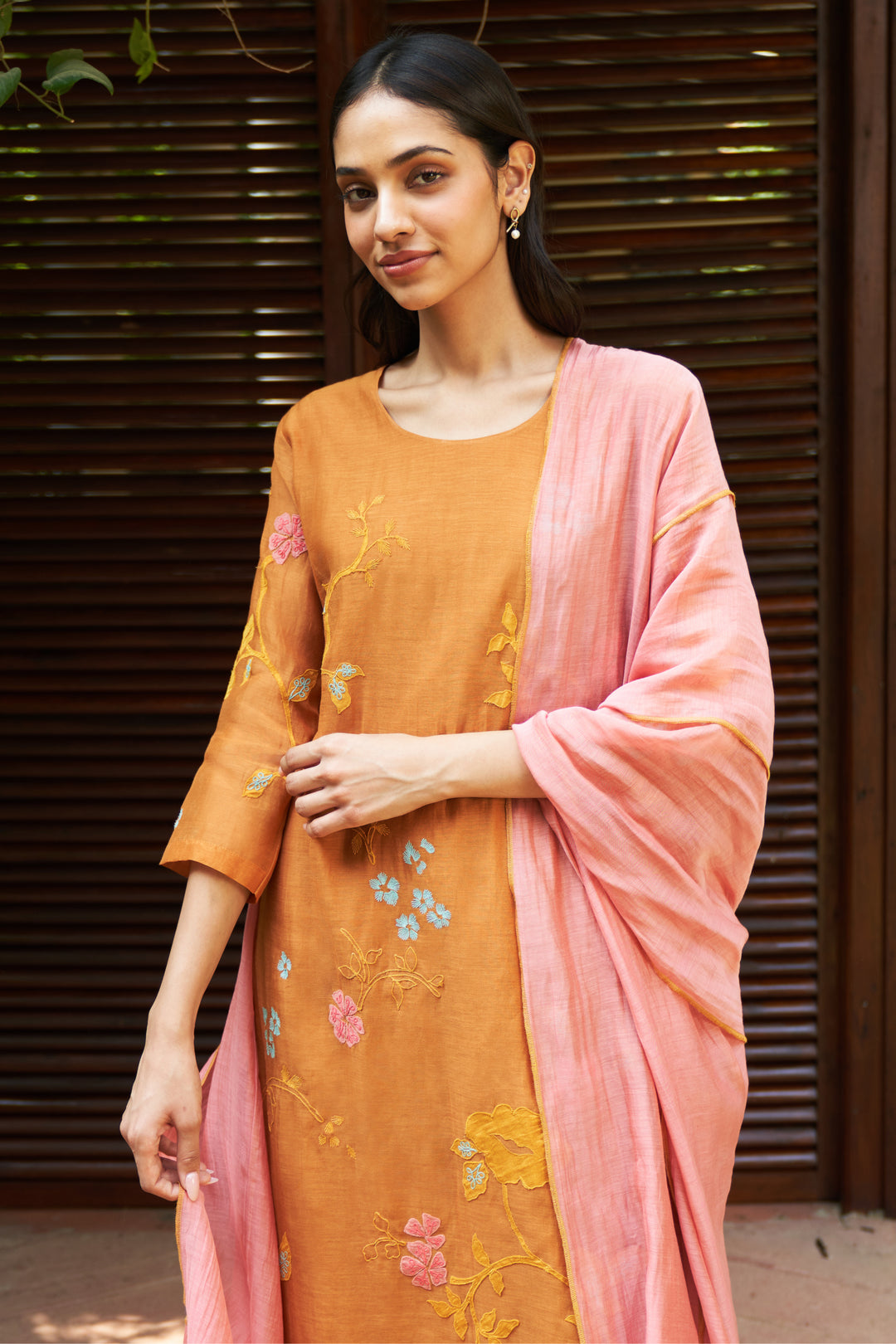 marigold applique kurta set