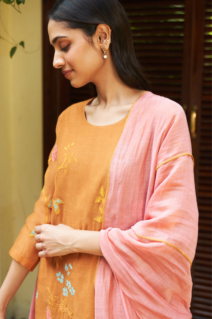 marigold applique kurta set