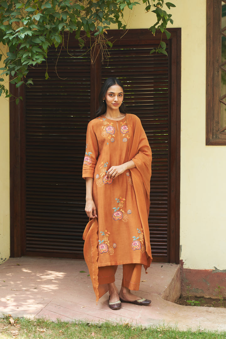 marigold floral embroidered kurta set