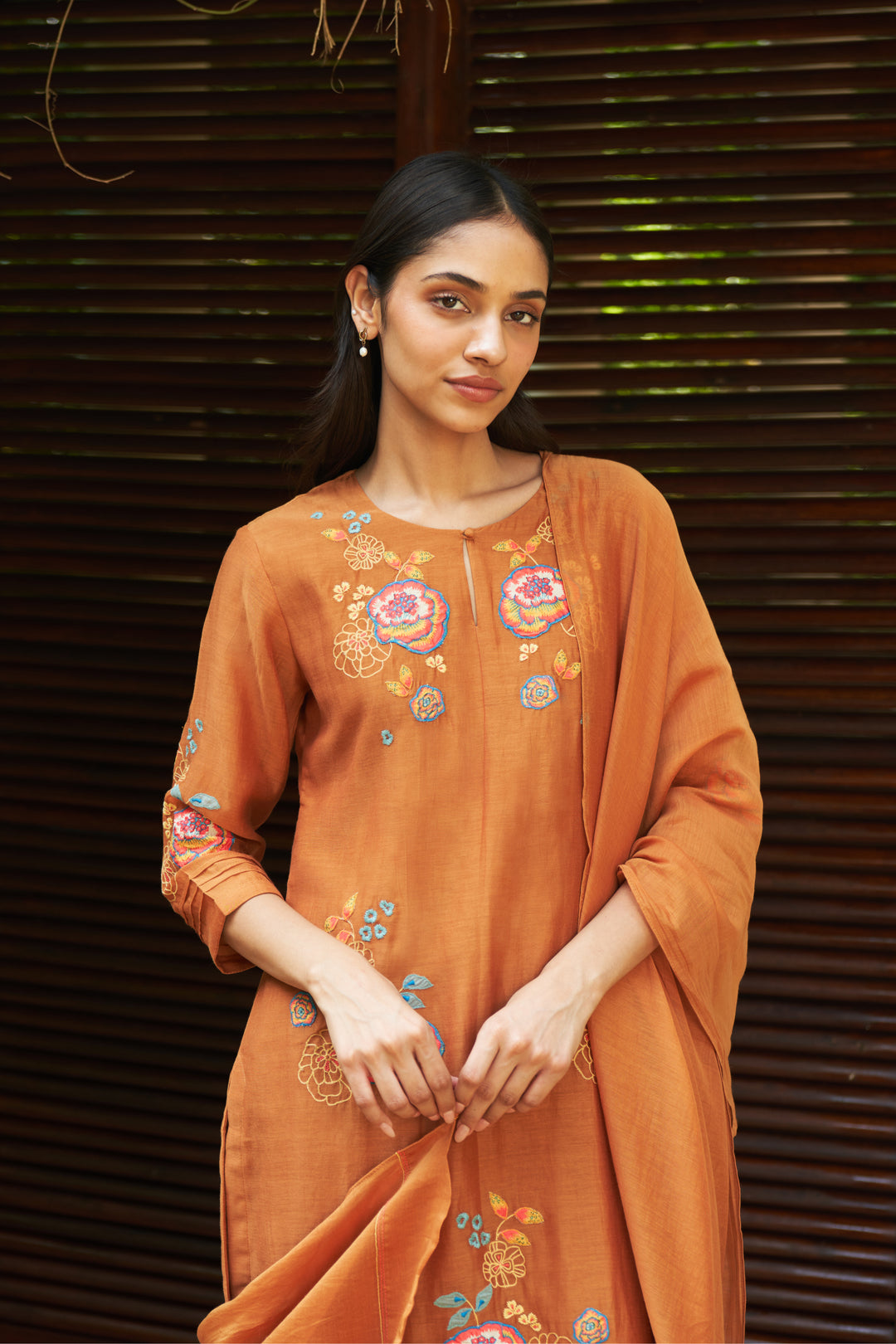 marigold floral embroidered kurta set