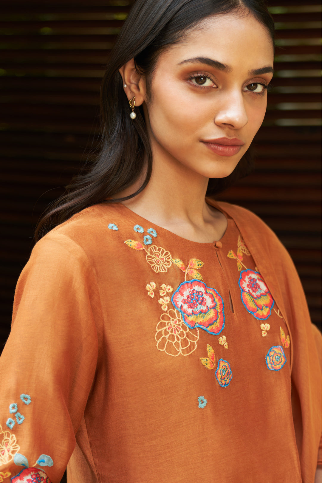 marigold floral embroidered kurta set