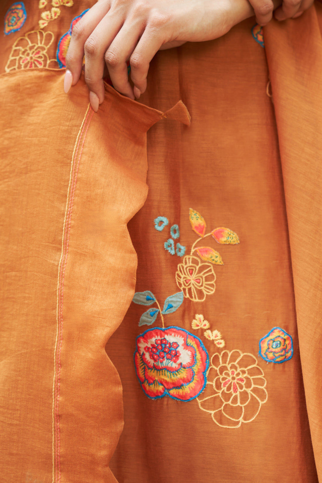 marigold floral embroidered kurta set