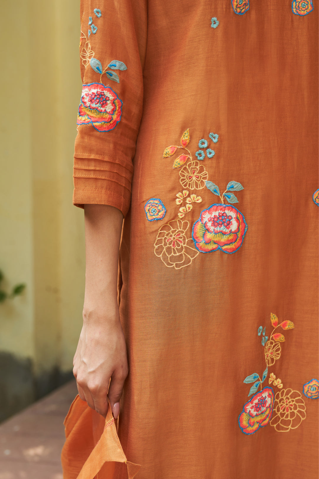 marigold floral embroidered kurta set