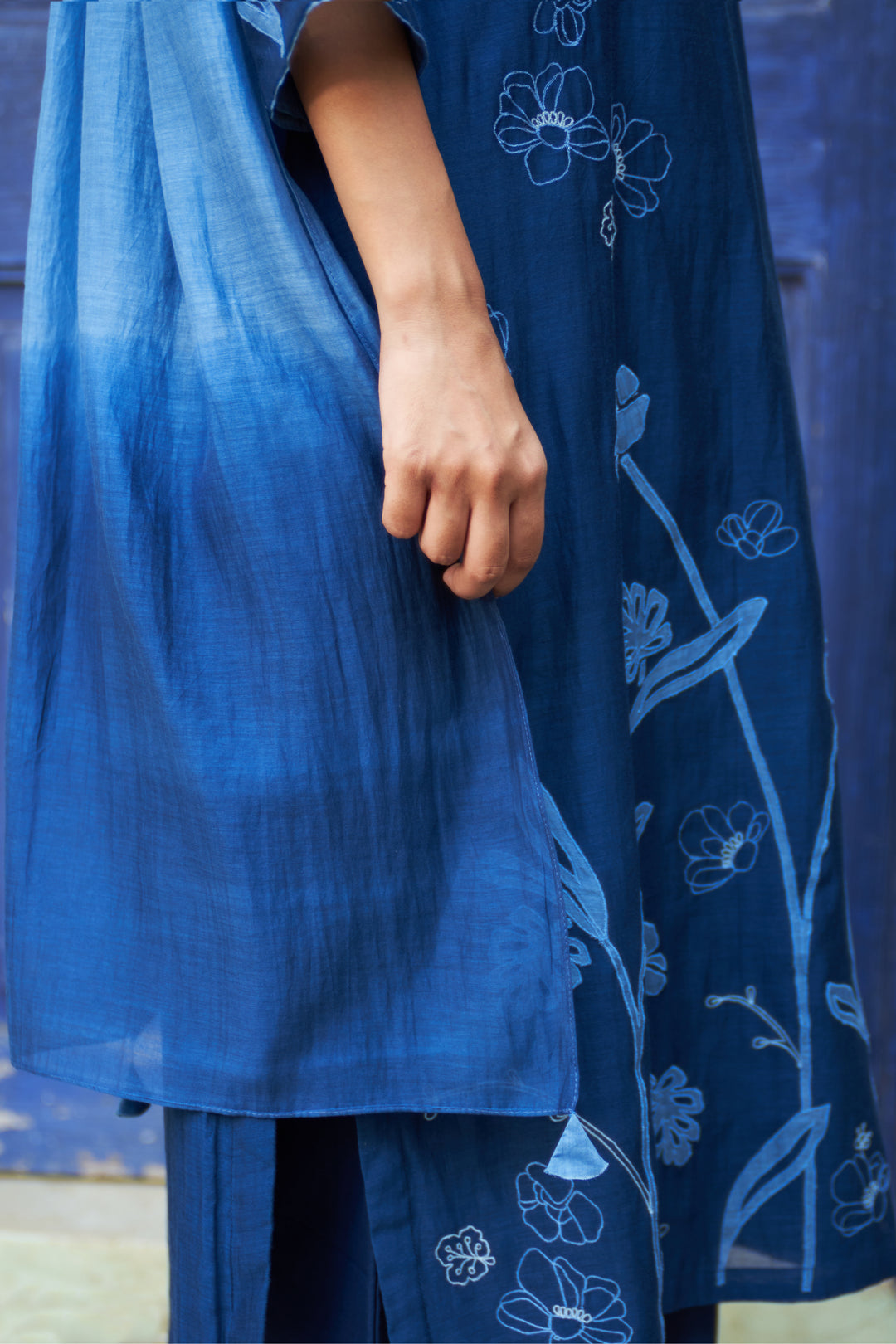 indigo floral embroidered kurta set