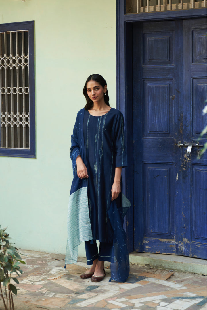 indigo printed kurta set