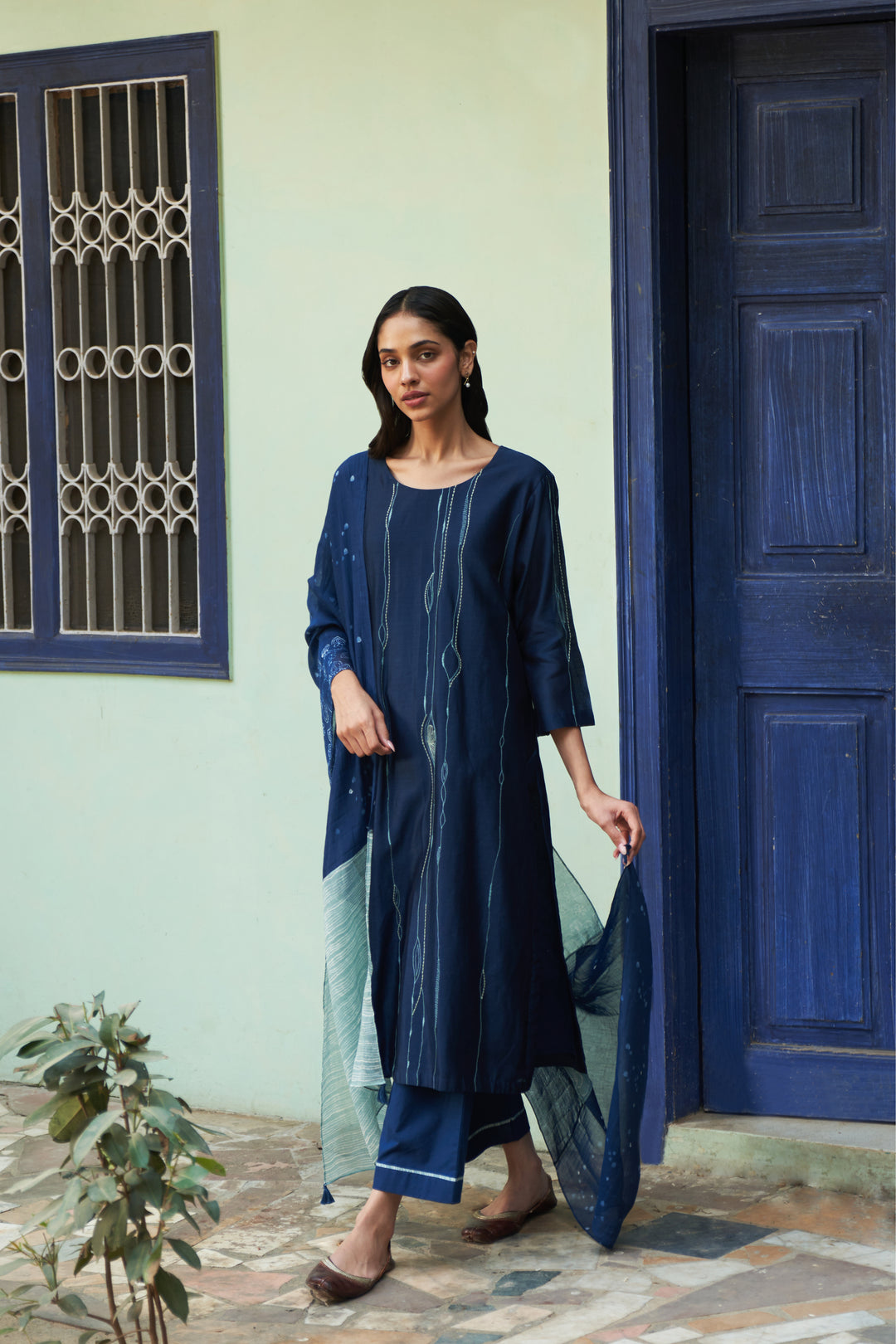 indigo printed kurta set