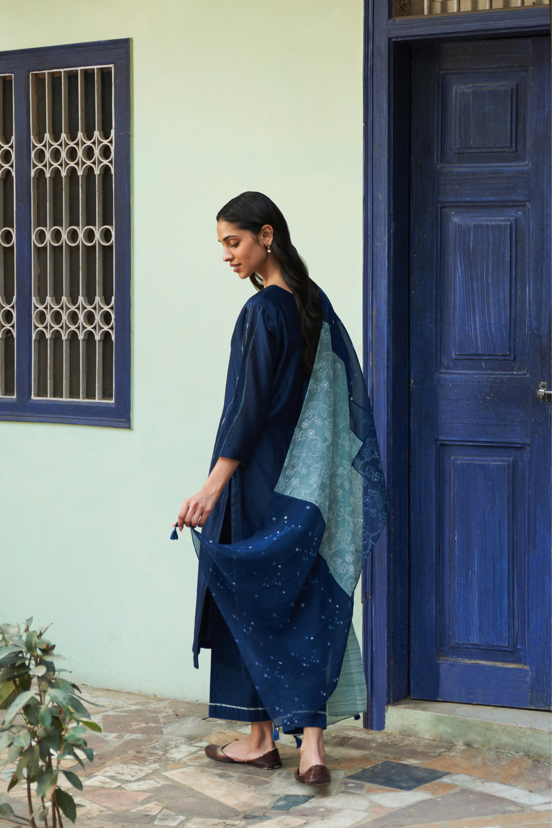 indigo printed kurta set