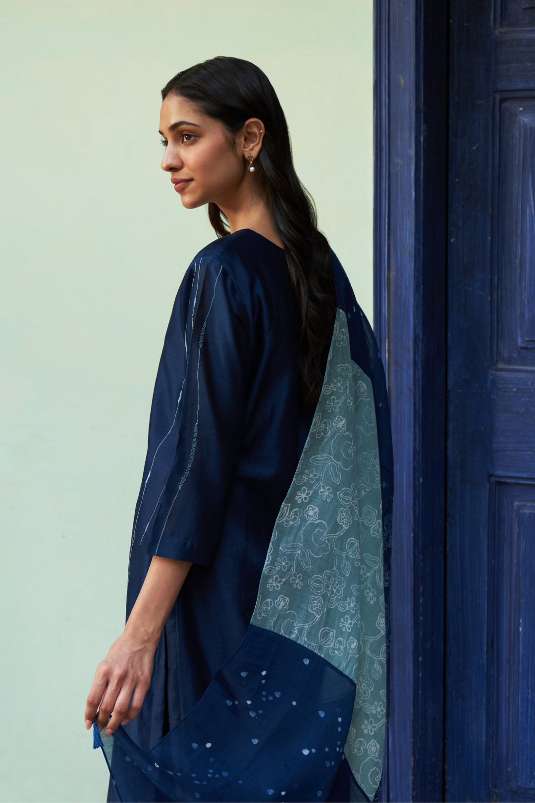 indigo printed kurta set