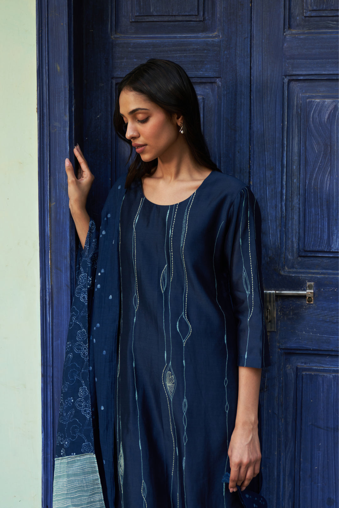 indigo printed kurta set