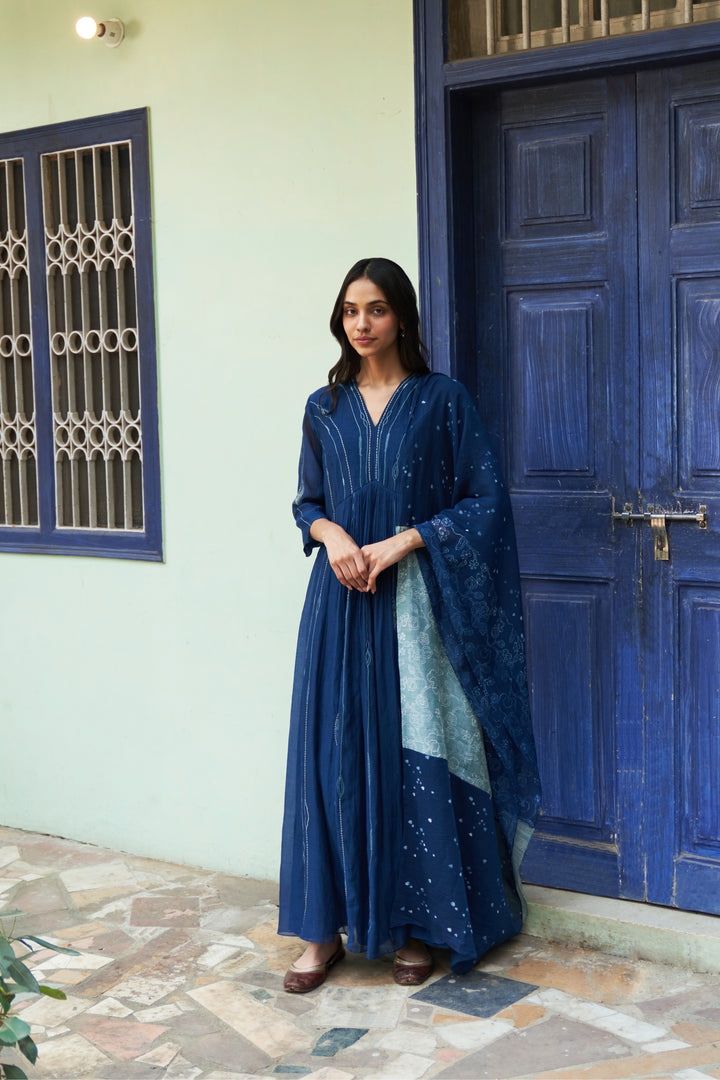 indigo anarkali set