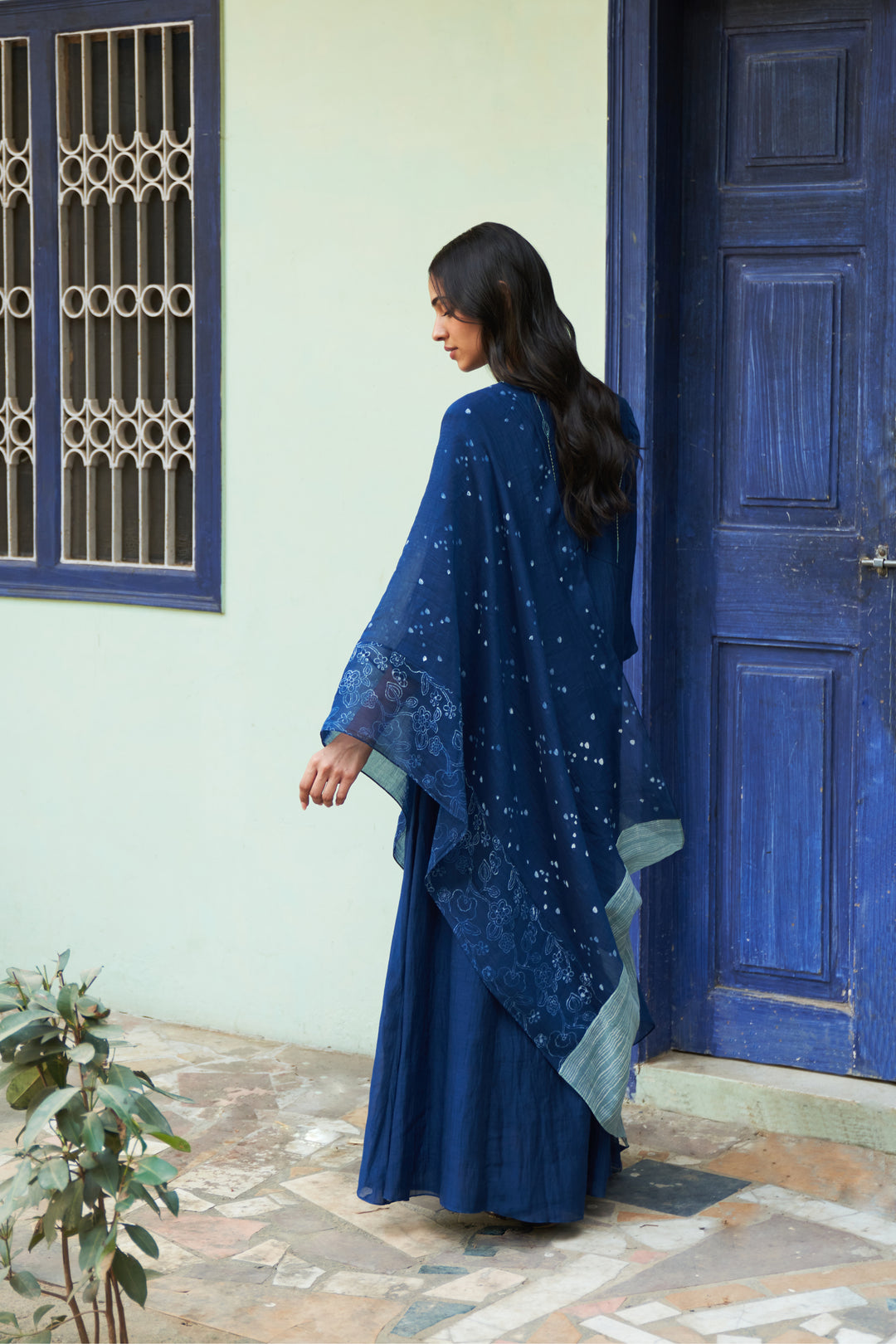 indigo anarkali set