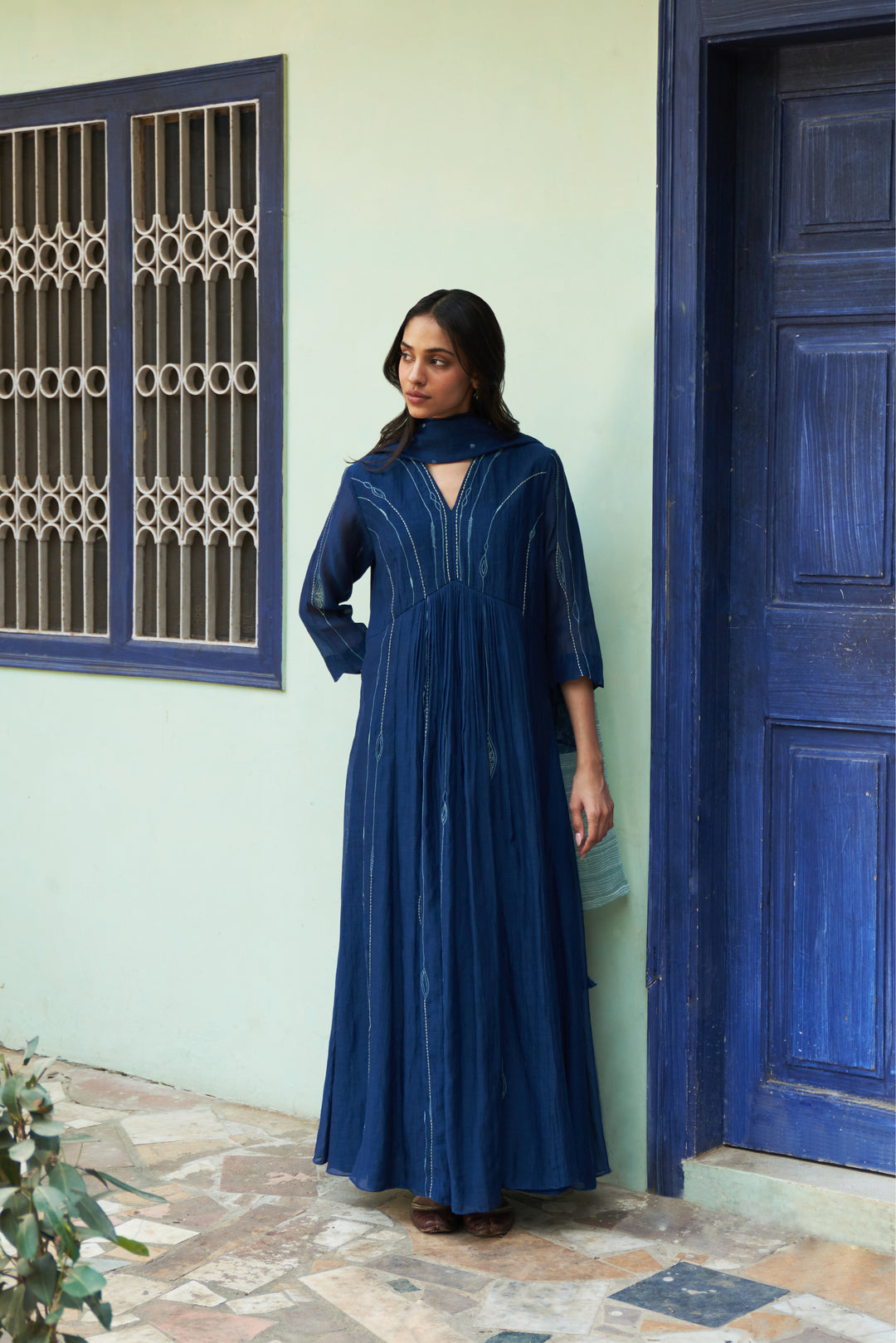 indigo anarkali set