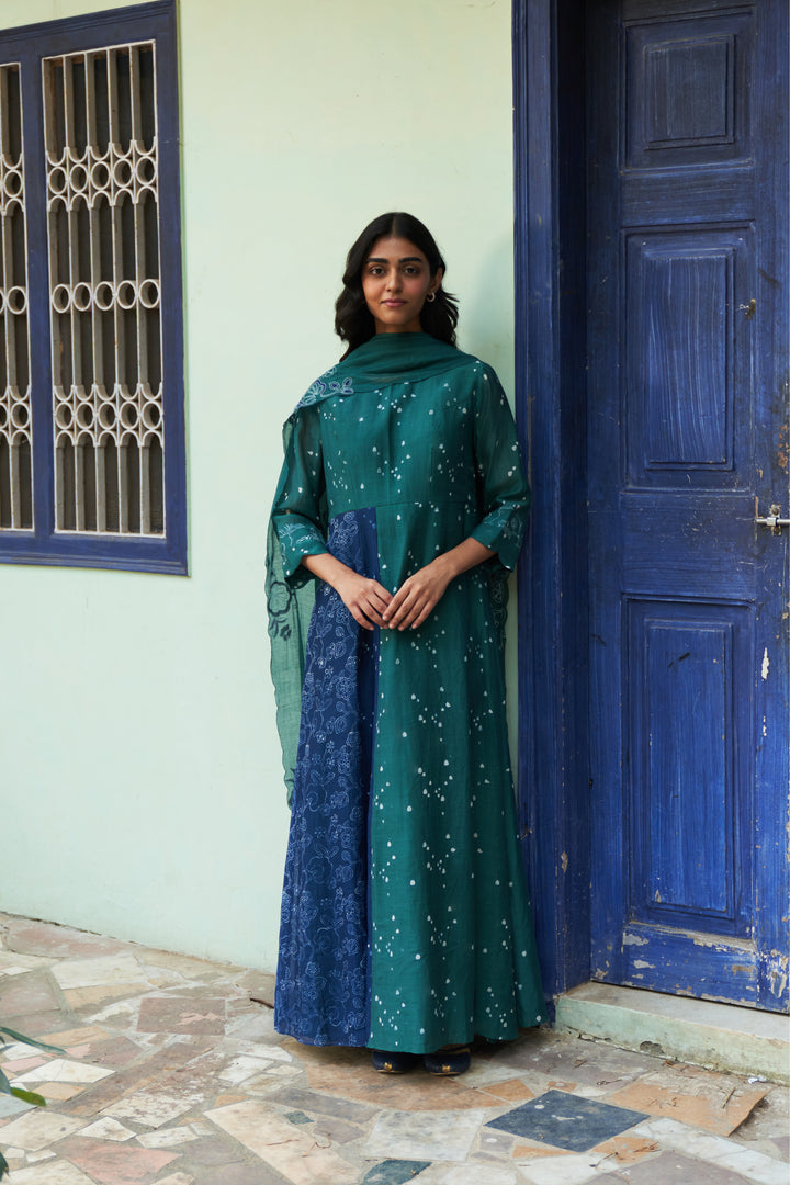 emerald printed anarkali set