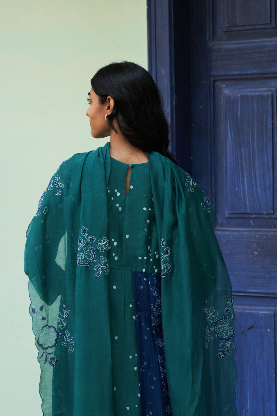 emerald printed anarkali set