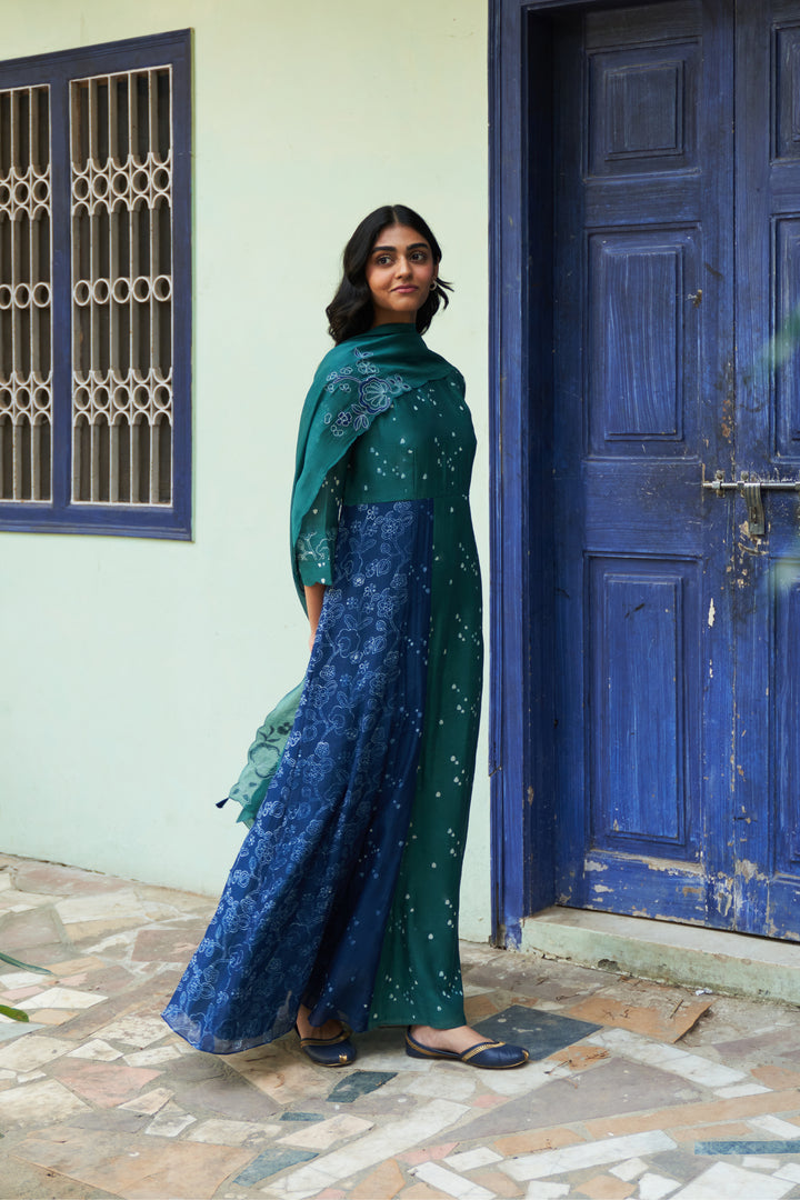 emerald printed anarkali set