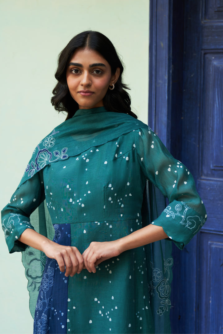 emerald printed anarkali set