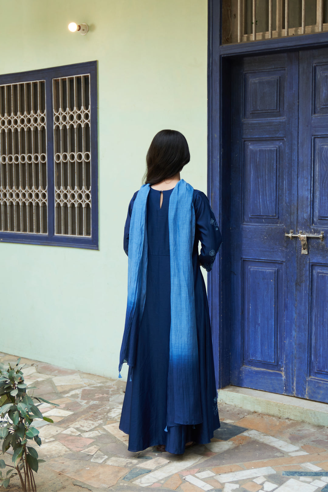 indigo floral anarkali set