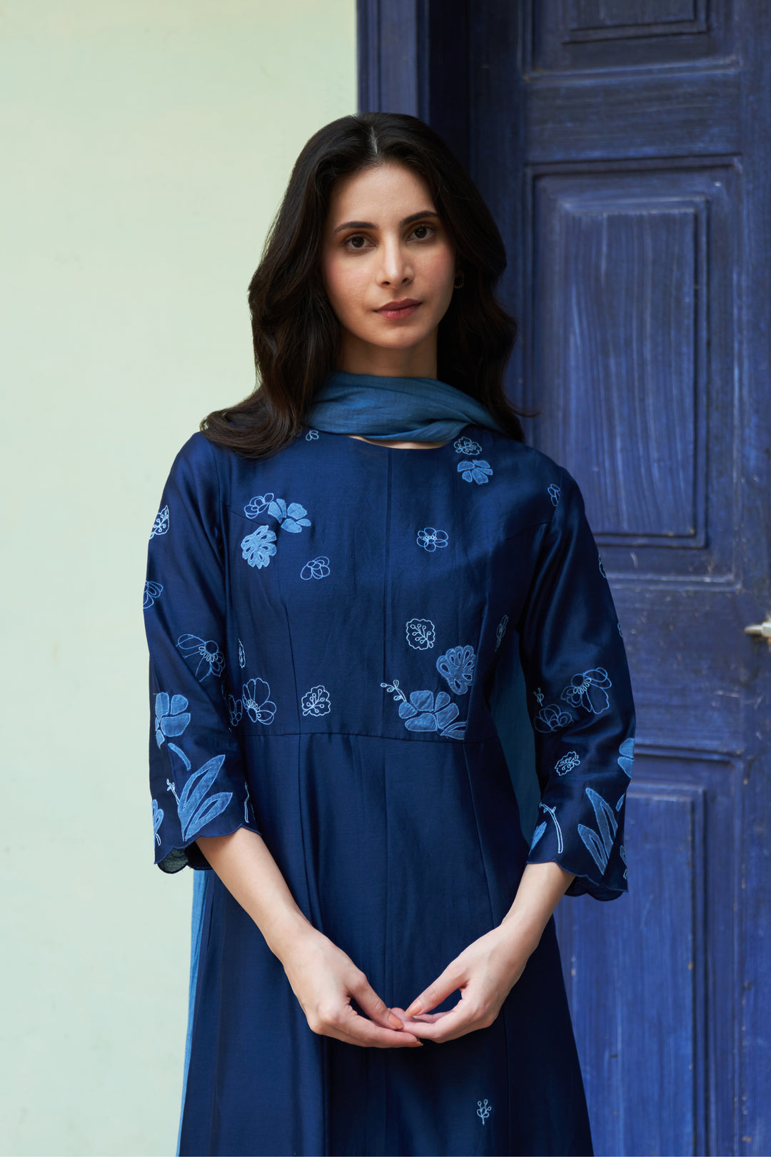 indigo floral anarkali set