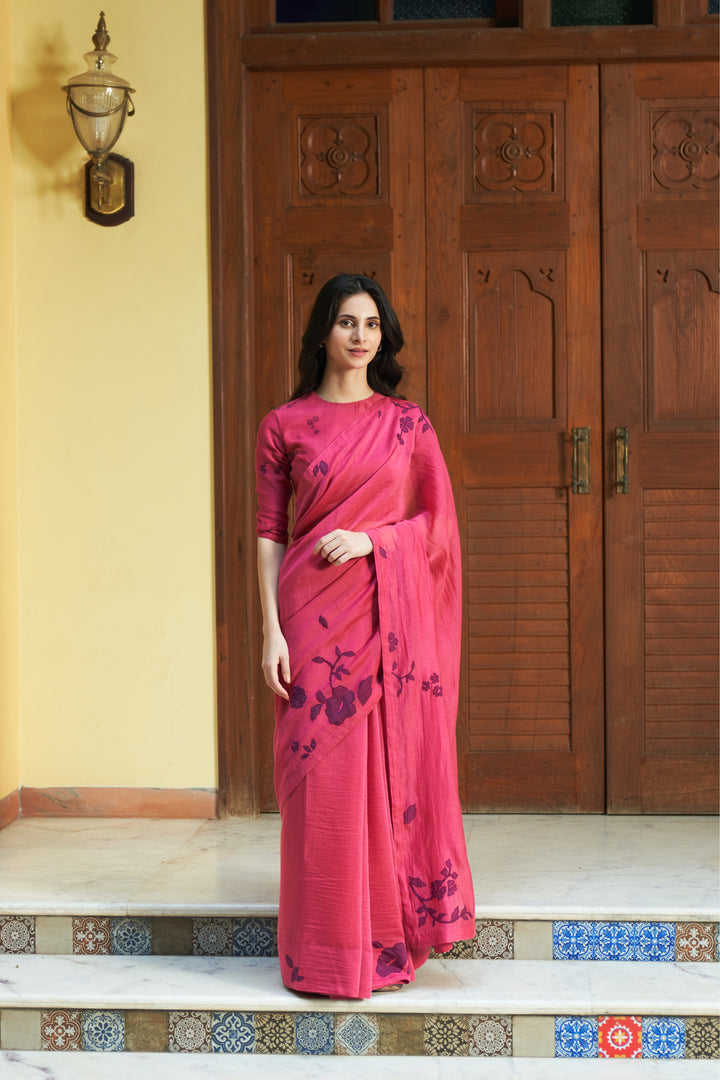 rouge floral saree