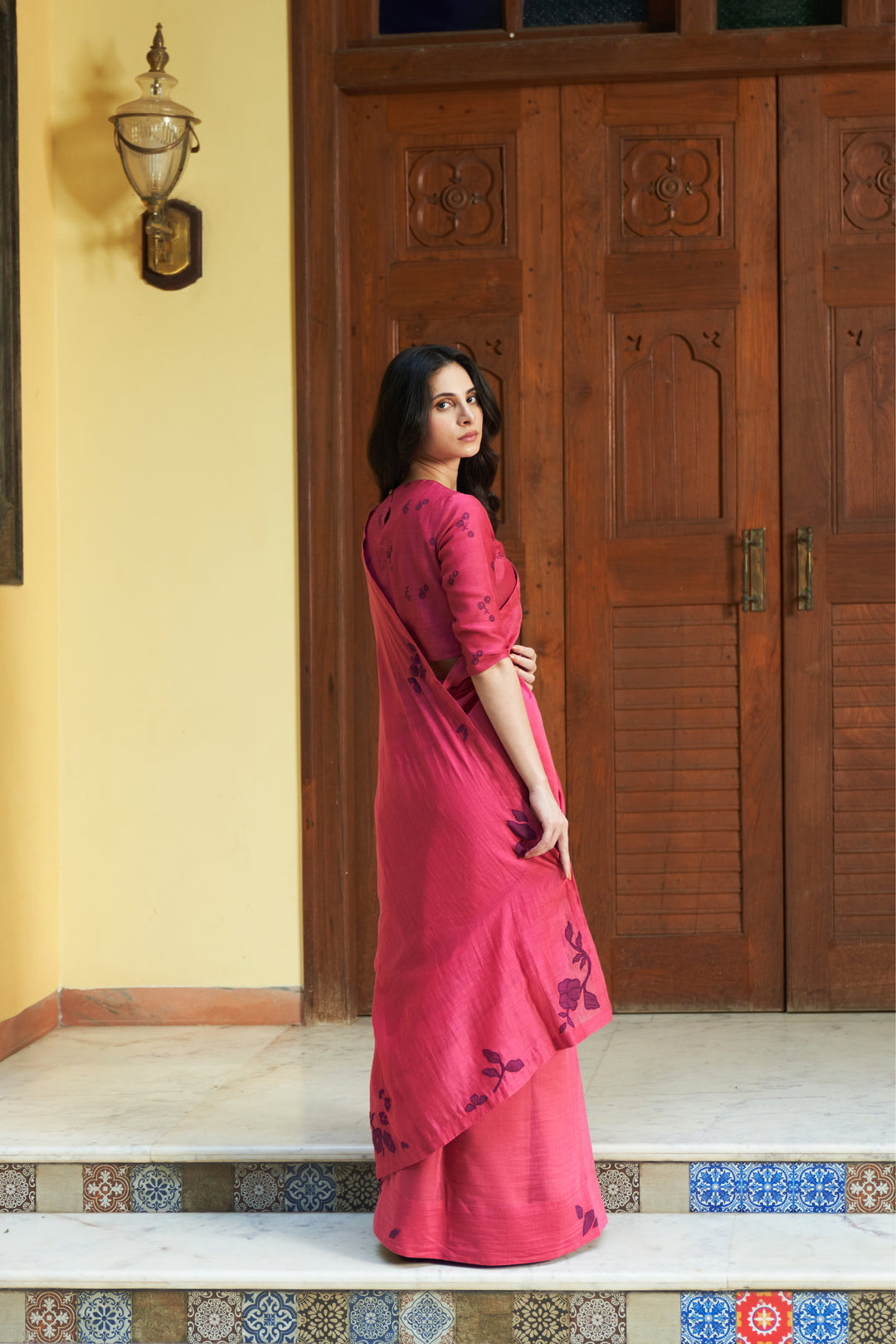 rouge floral saree